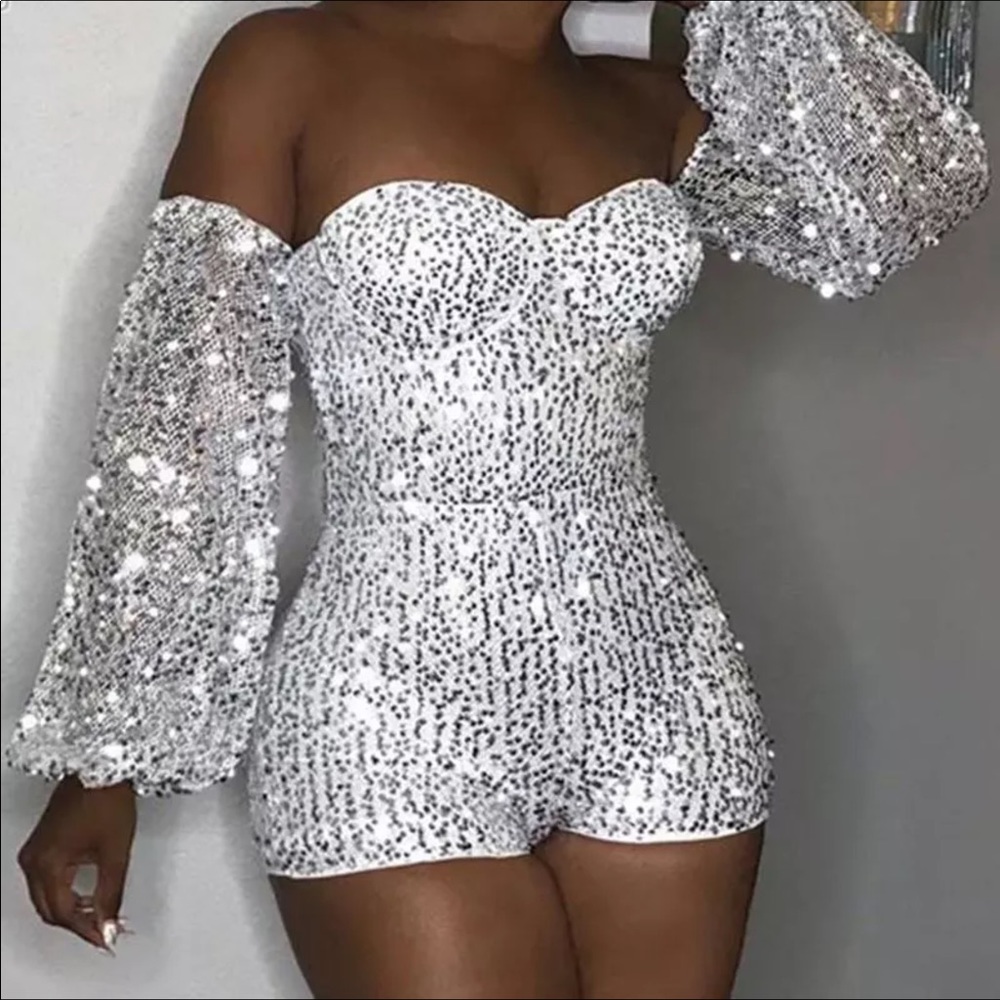 Off Shoulder Sequin Romper